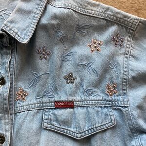 Embroidered Vintage Denim LightWash Button Down Shirt